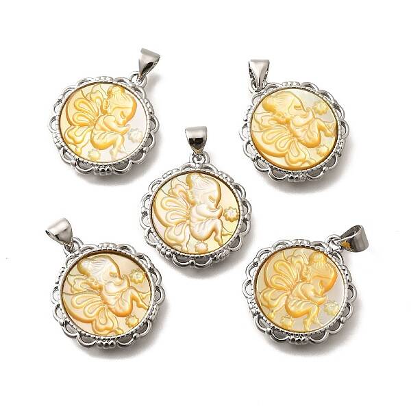 Brass with Natural Shell Carved Pendants