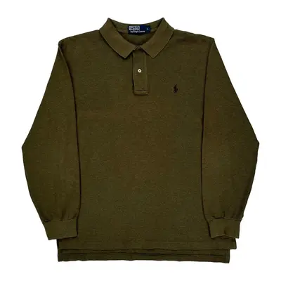 Polo By Ralph Lauren Long Sleeve Polo Shirt - Large Khaki Cotton