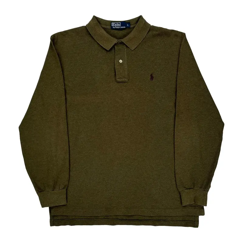 Polo By Ralph Lauren Long Sleeve Polo Shirt - Large Khaki Cotton