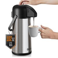 Airpot Coffee Carafe 102 OZ/3L - Thermal Dispenser with Pump - Insulated Stainless Steel Urn for Hot Drinks, Water, Tea, Choc...
