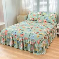 Floral Print Ruffled Edge Bed Skirt Set, 3 Counts/set Including 1 Bed Skirt & 2 Pillowcases without Filler, Comfy Flower Prin...
