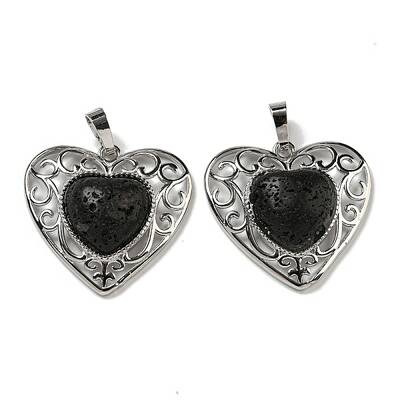 Natural Lava Rock Peach Love Heart Pendants