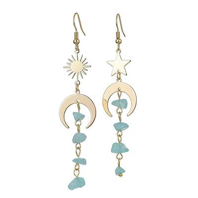Moon & Sun & Star Brass Asymmetrical Earrings