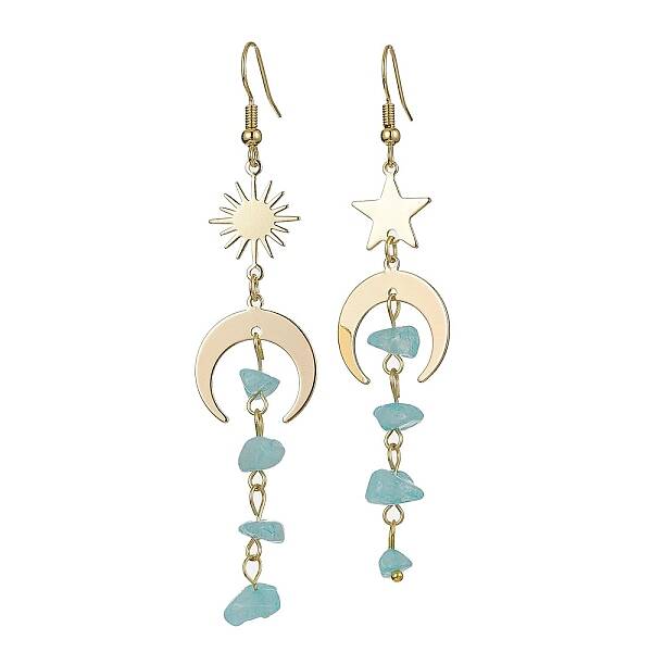 Moon & Sun & Star Brass Asymmetrical Earrings