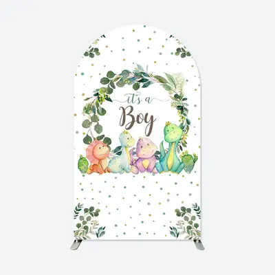 Aperturee Dinosaur Green Dots Baby Shower Boy Party Arch Backdrop | Circle Arch Backdrop Diy | Custom Arched Wall Covers | We...