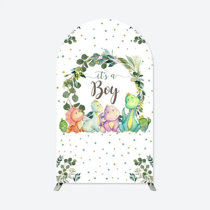 Aperturee Dinosaur Green Dots Baby Shower Boy Party Arch Backdrop | Circle Arch Backdrop Diy | Custom Arched Wall Covers | We...