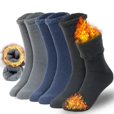 NevEND 3 Pairs Mens Heavy Duty Thermal Boot Socks Winter Warm Insulated Heated Cotton Wool Work Crew Thick Warm Socks 7-12 Me...