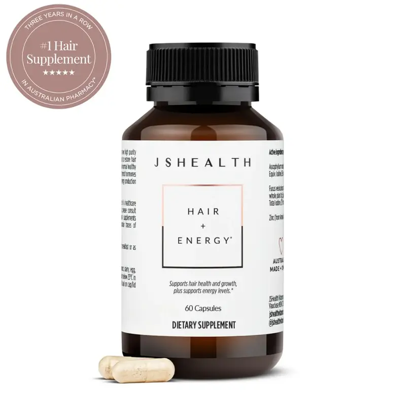 JSHealth Hair + Energy Vitamins with Zinc & Iodine - Nourishing Hair Growth Supplement for Men & Women 60 Capsules Biotin Wel...