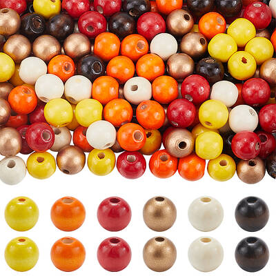240Pcs 6 Styles Natural Wood Beads Strands