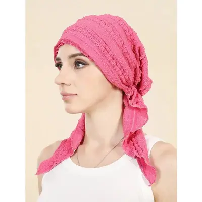 Ramadan Solid Color Turban Hijab Hats Long Tail Head Wraps Soft Elastic Muslim Hats Breathable Chemo Cap For Women Girls