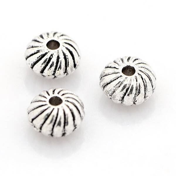 Antique Silver Plated Alloy Corrugated Beads