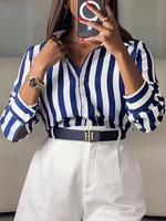 Women's Striped Print Button Shirt, Casual Long Sleeve Collared Top for Daily Wear, Ladies Clothes for All Seasons