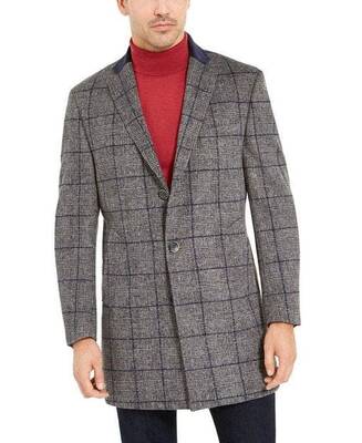 Mens Overcoat -Mens Long Wool Topcoats- Topcoat For Men-Mens Grey Check Full Length