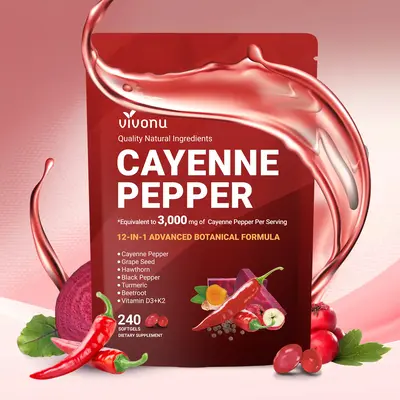 Vivonu Cayenne Pepper Softgels Supplement 240 Count with Vitamin E D3 K2 & Extracts of Grape Seed Hawthorn Beetroot for Leg V...