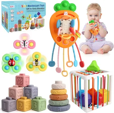 5 in 1 Montessori Baby Toy Set for Toddler Aged 6+ Month - Fine Motor Skill Learning Toys for Baby Grasp & Hand-Eye Coordinat...