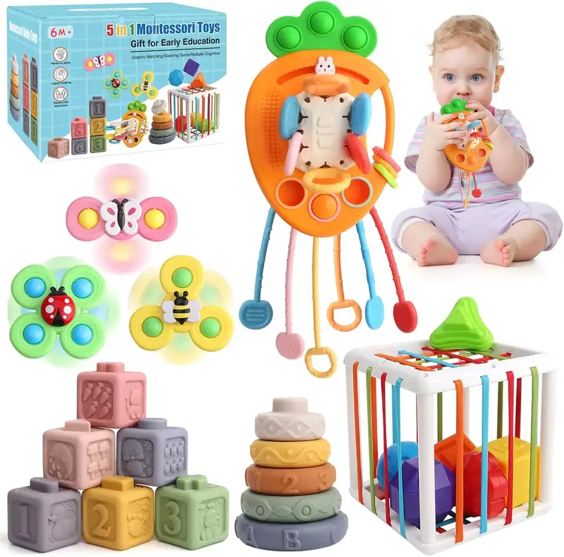 5 in 1 Montessori Baby Toy Set for Toddler Aged 6+ Month - Fine Motor Skill Learning Toys for Baby Grasp & Hand-Eye Coordinat...