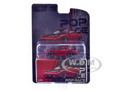 Mazda RX-7 Widebody RHD (Right Hand Drive) Red Metallic with Carbon Hood Enigma Exclusive Edition 1/64 Diecast Model Car by...