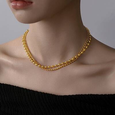304 Stainless Steel 3 Layer Ball Chain Necklaces for Women