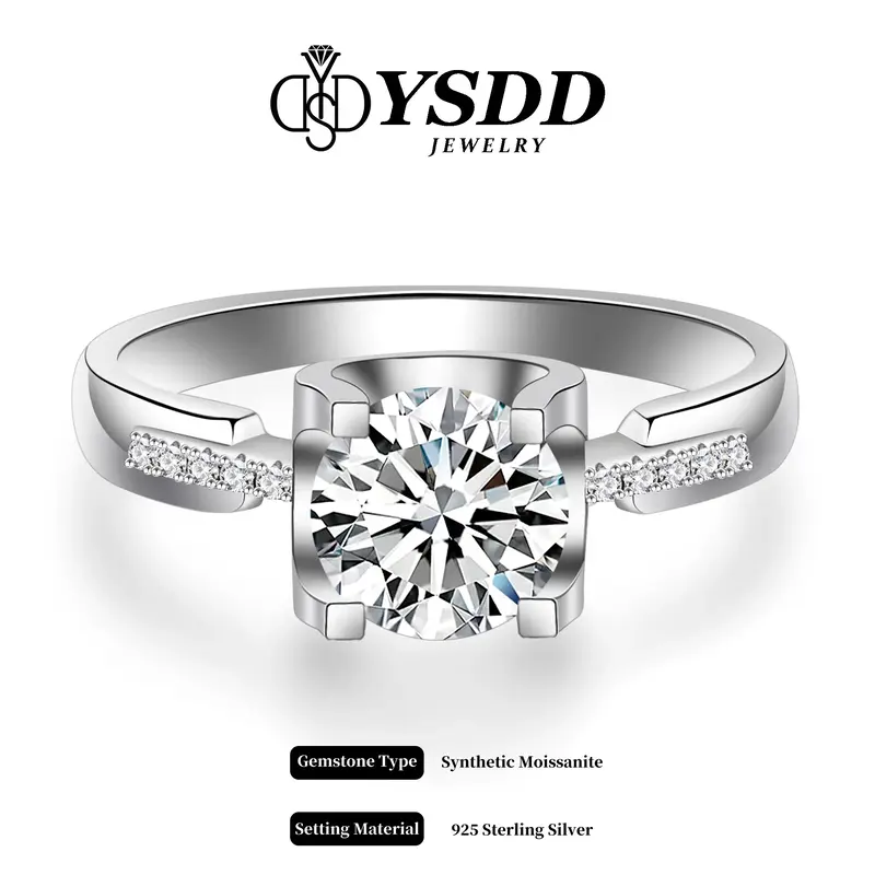 【#9 Classic】4-Prong Solitaire Brilliant Floating Synthetic Moissanite Ring in 925 Sterling Silver