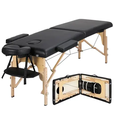 Yaheetech Adjustable Massage Bed 2/3 Sections Folding Portable Spa Table with Headrest Armrest Hand Pallet Salon Bed Ergonomi...