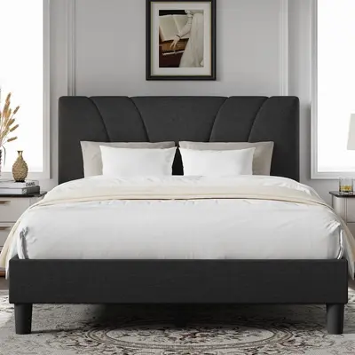 Novilla Bed Frame Upholstered Platform Full/Queen/King Bed Frame with Adjustable Headboard, Strong Weight Capacity, No Box S...