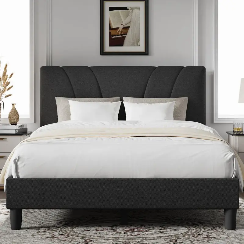 Novilla  Bed Frame Upholstered Platform Full/Queen/King Bed Frame with Adjustable Headboard, Strong Weight Capacity, No Box S...