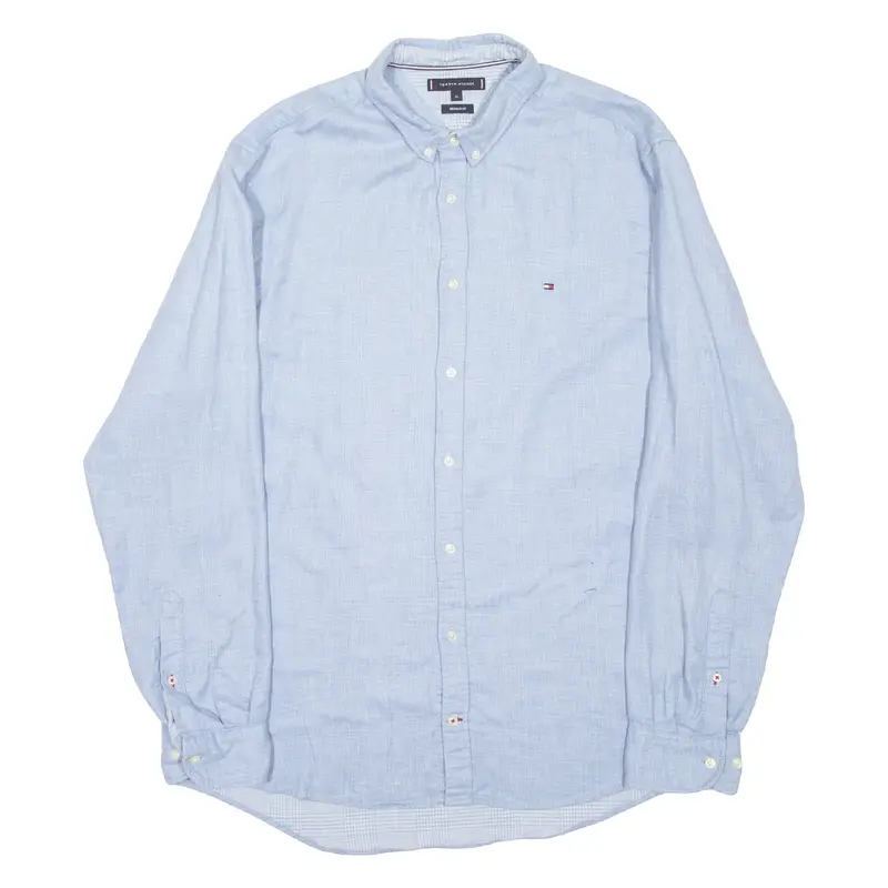 TOMMY HILFIGER Regular Fit Mens Plain Shirt Blue Long Sleeve XL