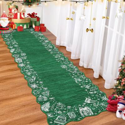 Garvee Christmas Area Rug Washable Scalloped Bedroom Carpet with Non-Slip Backing, Non-Shedding Low Pile Indoor Floor Carpet,...