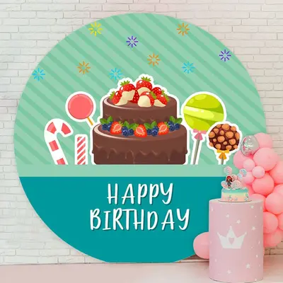 Aperturee Sweet Candy Cake Round Cyan Birthday Backdrop