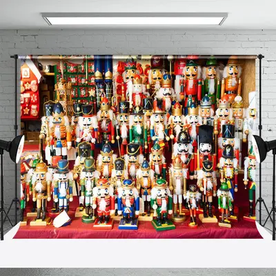 Nutcracker Doll Line Up Store Christmas Backdrop - Aperturee