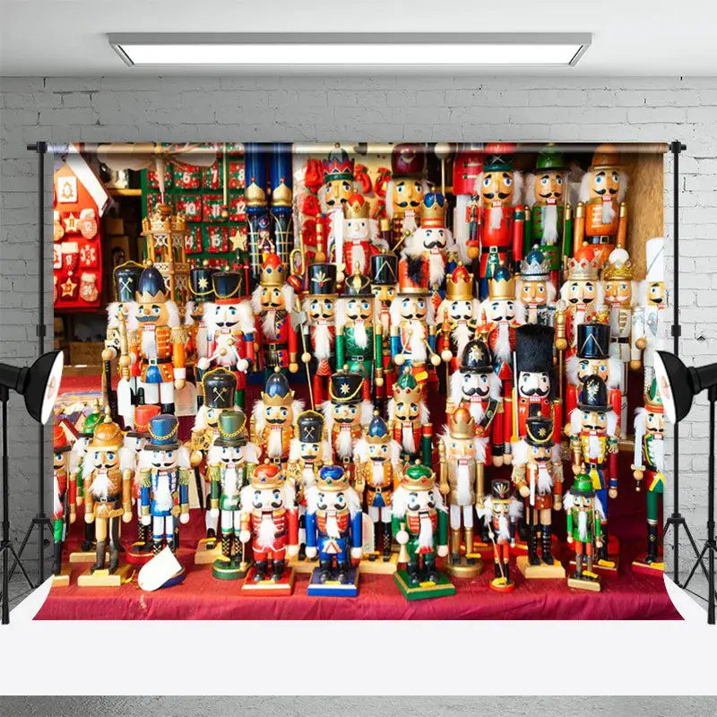 Nutcracker Doll Line Up Store Christmas Backdrop - Aperturee