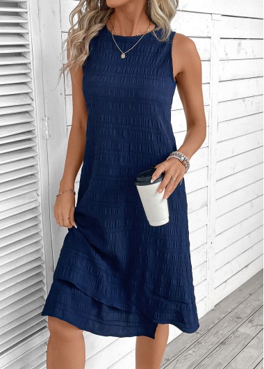 Modlily Navy A Line Sleeveless Round Neck Dress - L