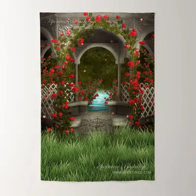 Aperturee Roses Garden Grass Valentines Day Photo Backdrop