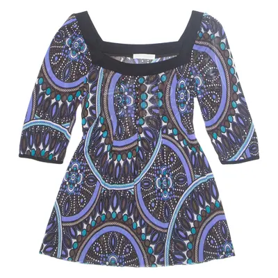 PROMOD Sheer Womens Printed Top Blue 3/4 Sleeve Floral S