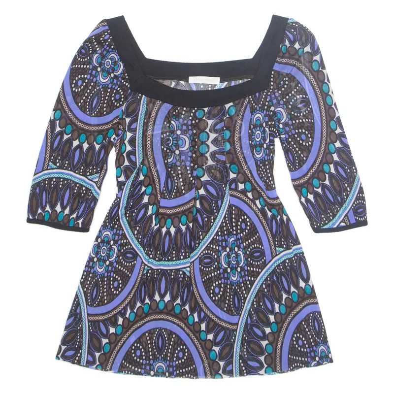 PROMOD Sheer Womens Printed Top Blue 3/4 Sleeve Floral S