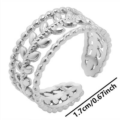 Stainless Steel Leaf Cuff Ring for Unisex