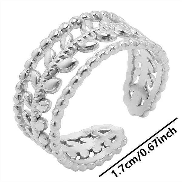 Stainless Steel Leaf Cuff Ring for Unisex
