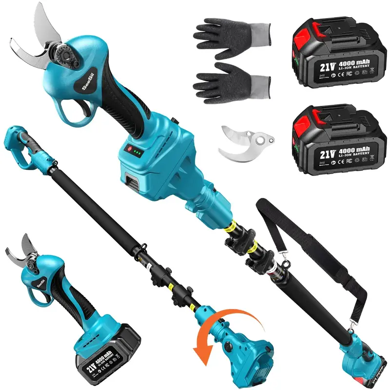 SeeSii 2-in-1 Cordless Electric Pruning Shears with Pole, 15Ft Reach, 1.2\