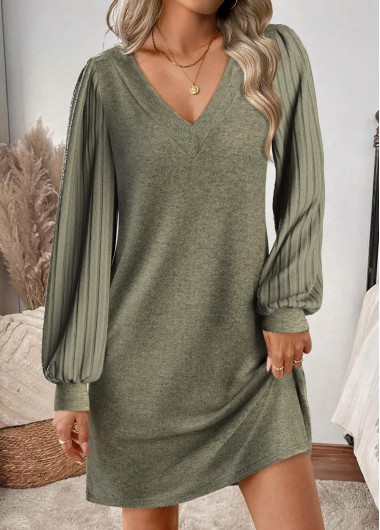 Modlily Sage Green Tummy Coverage Short Long Sleeve Dress - XL