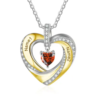 10K Gold Two-tone Cubic Zirconia Personalized Birthstone and Name Heart Pendant Necklace