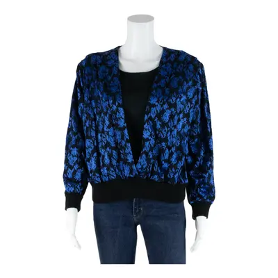 Lined Blue 90s V-Neck Crazy Pattern Long Sleeve Top Womens S