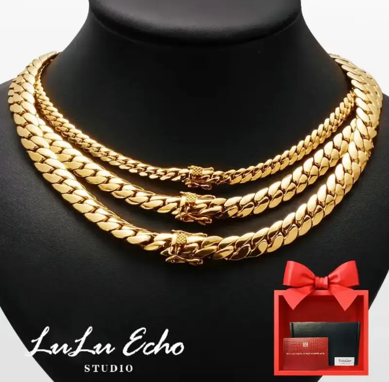 Men's Curb Chain Hip Hop Necklace Real Gold Plated Cuban Link Men Curb Necklace,Chunky Double Tight Cuban Hip Hop Neck Chains...