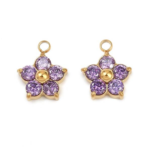304 Stainless Steel Micro Pave Cubic Zirconia Charms