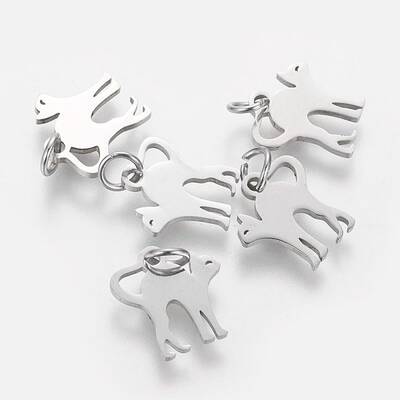 Non-Tarnish 201 Stainless Steel Kitten Pendants