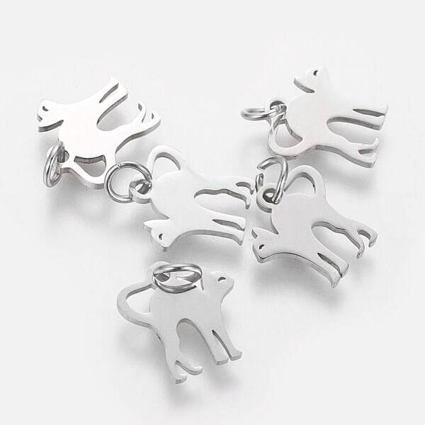 Non-Tarnish 201 Stainless Steel Kitten Pendants