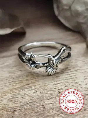 925 Sterling Silver 925 Sterling Silver Cute Bird Design Ring, Wedding Engagement Anniversary Jewelry for Party, Daily Clothi...