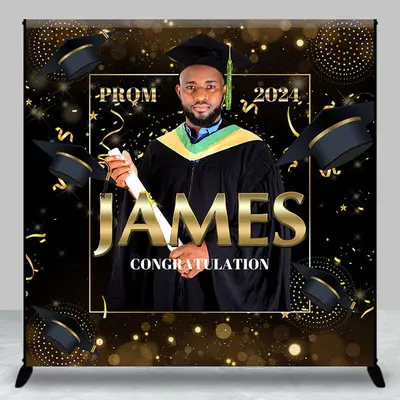 Custom Photo Prom 2024 Black Graduation Backdrop - Aperturee