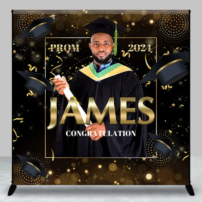 Custom Photo Prom 2024 Black Graduation Backdrop - Aperturee