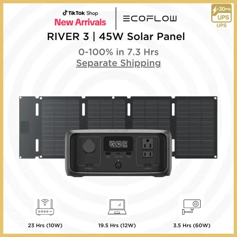 [Separate Shipping]  RIVER 3, 230Wh, 300W Up to 600W, EF ECOFLOW Solar Generator Portable Power Station LiFePO4 Battery, Up t...