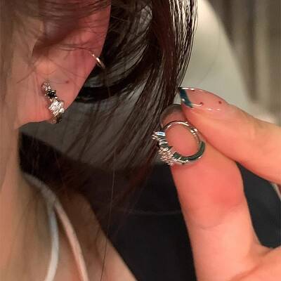 Star Alloy Rhinestone Hoop Earrings